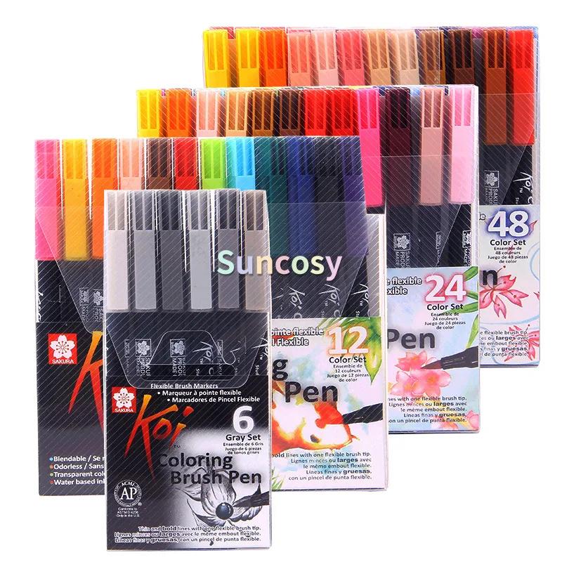SAKURA 전문 소프트 헤드 수채화 펜 세트, 수성 마커 펜용 특수 수채화 브러시, 6 색, 12 색, 24 색